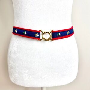 VTG Dotty Smith Red Woven Belt Sailboat Ribbon Nautical Adjustable